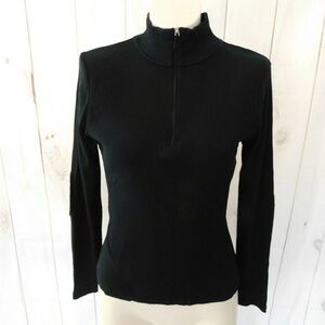 Lauren Ralph Lauren Black Elbow Patch 1/2 Zip Ribbed Long Sleeve Knit Top - M